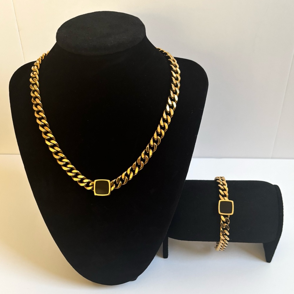 Gold Chain Necklace and Bracelet Set